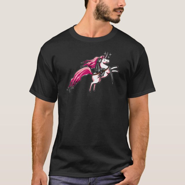 Camiseta Morte corre um pônei rosa (Frente)