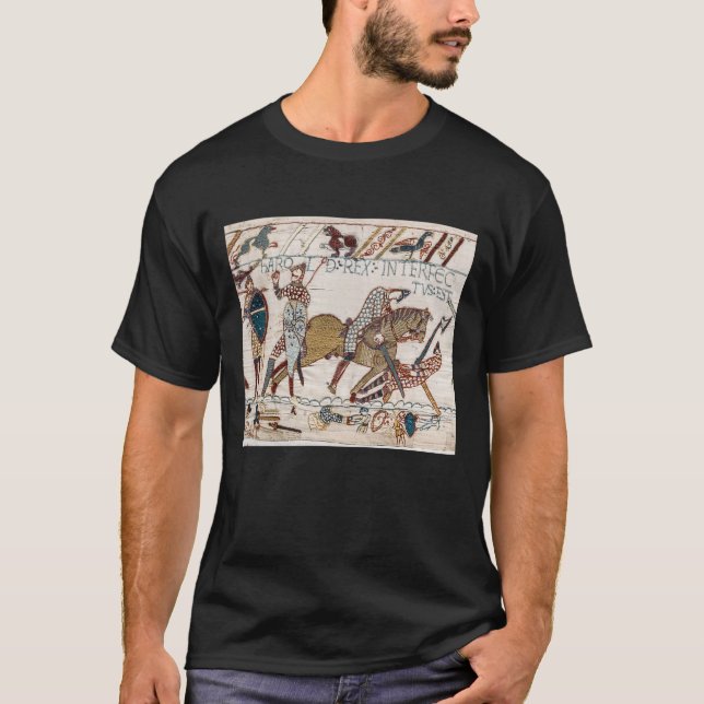 Camiseta Morte do Rei Harold (tapeçaria de Bayeux) (Frente)