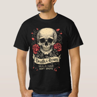 Camiseta Morte e Rosas: crânios têm manchas moles