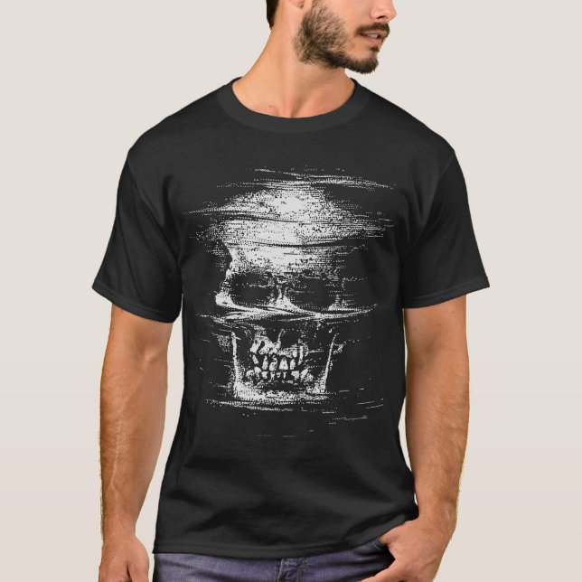 Camiseta Morte Enganada: Design de Caveira em Modo Glitch (Frente)