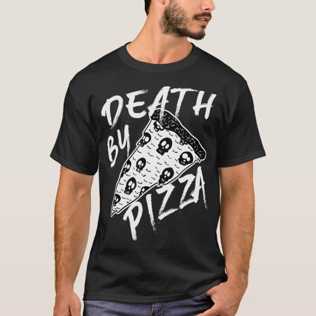 Camiseta Morte por Pizza Pepperoni Skulls Metal Text Hallow (Frente)
