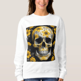 Camiseta Morto 3D Floral Amarelo Caveira com flores amarela