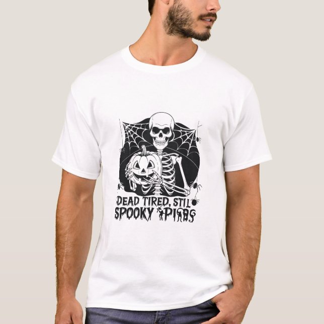 Camiseta Morto De Halloween Cansado, Stil Skeleton Louco (Frente)