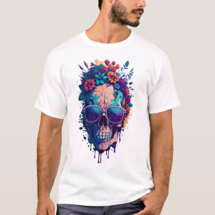 Camiseta Morto Flor do crânio Colorido V2