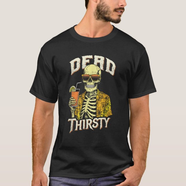 Camiseta Morto Sesty Funny Skeleton Summerween Beach Cockt (Frente)