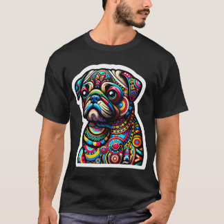 Camiseta Mosaico Colorido de Cão: Retrato Intricado de Pug 