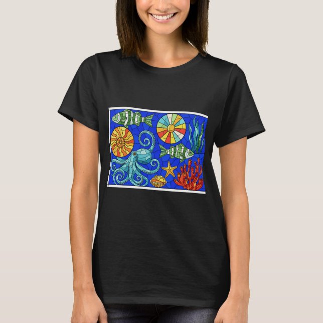 Camiseta Mosaico de Oceano de Vidro Manchado (Frente)
