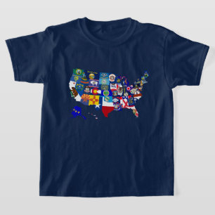 Camiseta Mosaico de Sinalizadores de Estado do Mapa America
