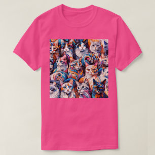 Camiseta Mosaico do gato cômico - Rico caleidoscópico felin
