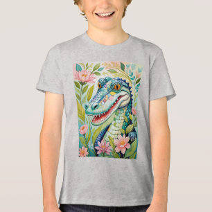 Camiseta Mosaico Floral de Jacaré Engraçado