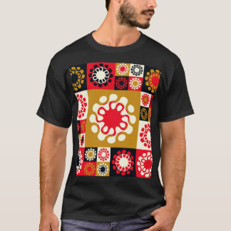 Camiseta Mosaico Vermelho Dourado asiático, Estilo Étnico.