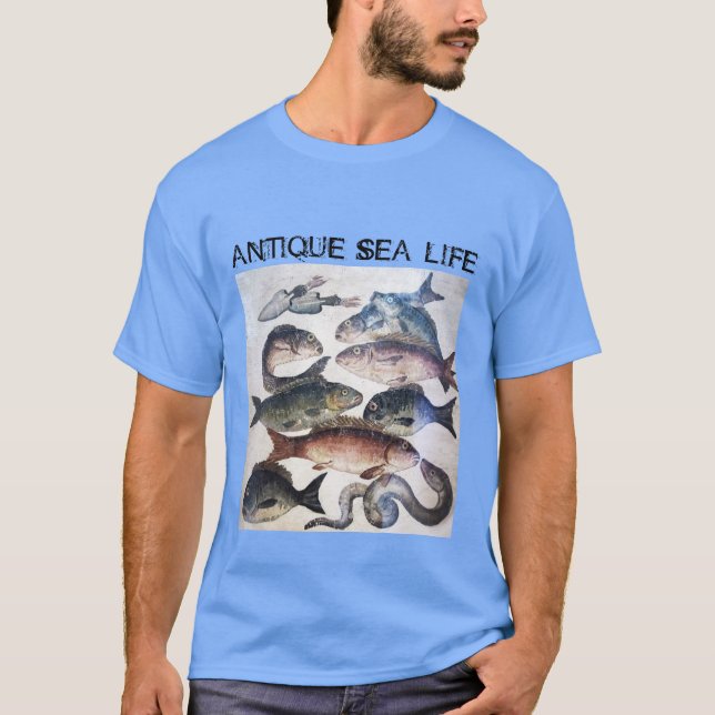 CAMISETA MOSAÍDOS ROMANOS ANTIGOS, PESCAS, CENA CÉLULA DE V (Frente)