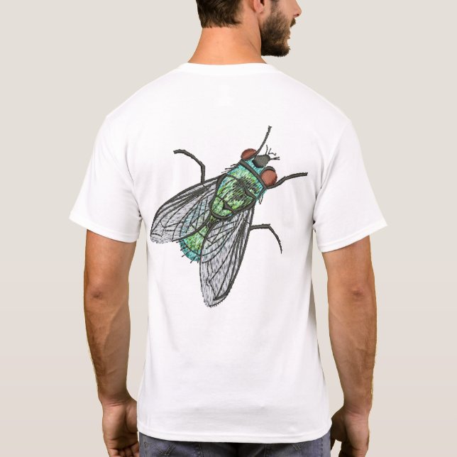 Camiseta Mosca realista de casa de garrafa verde (Verso)