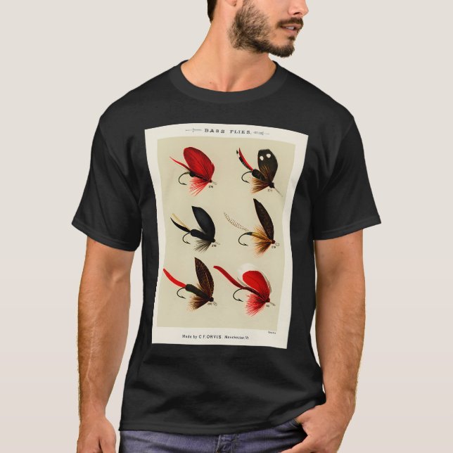 Camiseta Moscas Vermelhas e Pretas - Isca para Pesca com Mo (Frente)