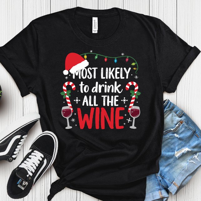 Camiseta Most Likely To Drink All The Wine Funny Christmas  (Criador carregado)