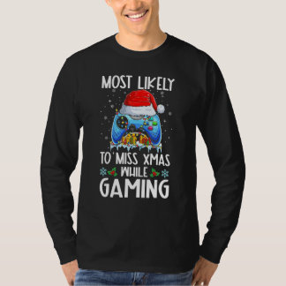 Camiseta Most Likely To Miss Xmas While Gaming Santa Hat Ga