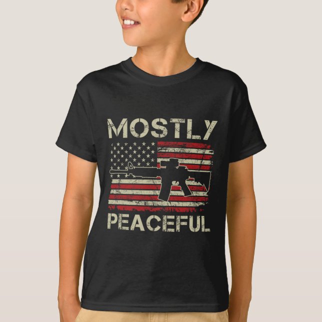 Camiseta Mostly Peaceful - 2nd Amendment Pro Guns Ar15 Usa  (Frente)