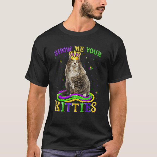 Camiseta Mostre-Me Seus Gatinhos Mardi Gras Norueguês Para (Frente)