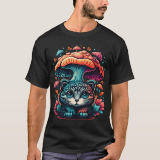 Camiseta Mostre Seu Estilo com Gatos e Cogumelos menino