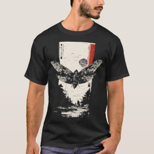 Camiseta Moth Art Japonês   Desenho de Insetos Minimalista