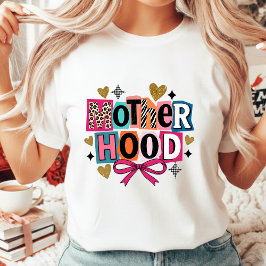 Camiseta Motherhood Retro Ransom Note Pink Bow Leopard Mom 