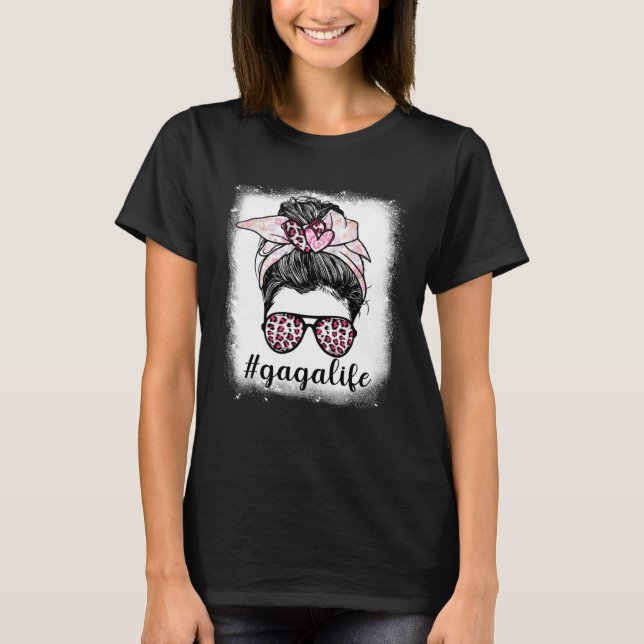 Camiseta Mothers Day Gaga Life Bleaches Messy Bun Leopard P (Frente)