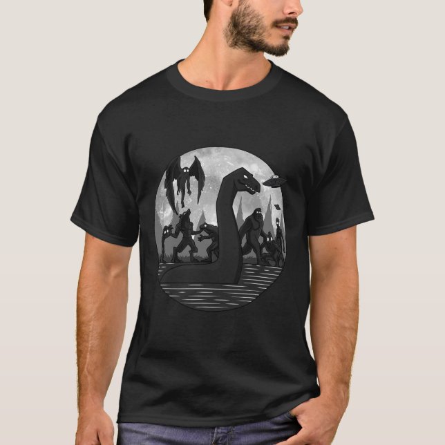 Camiseta Mothman Bigfoot Loch Ness Monster Aliens OVNI Dive (Frente)
