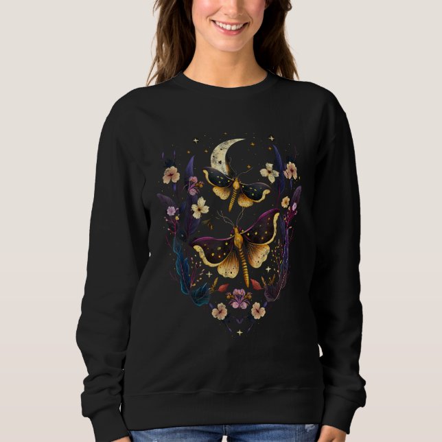Camiseta Moths with moon, flowers, butterfly, Wicca, goth,  (Frente)