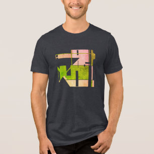 Camiseta Motif de Arte Geométrica Verde Rosa, Pequeno
