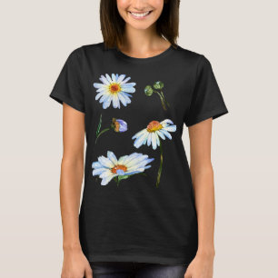 Camiseta Motif De Flor De Daisy Cute Para Mulheres Esboço B