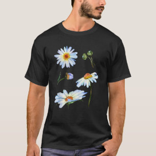 Camiseta Motif De Flor De Daisy Cute Para Mulheres Esboço B
