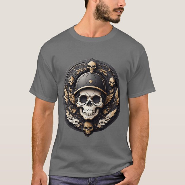 Camiseta Motif do crânio numa paleta monocromática (Frente)