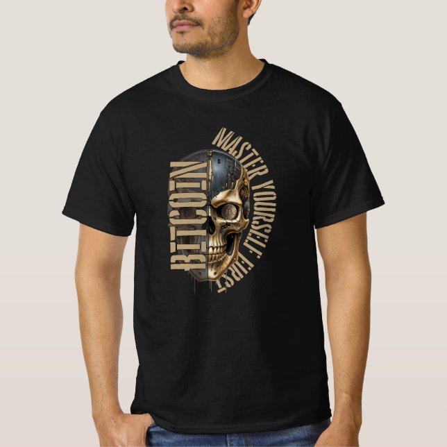 Camiseta Motivação BTC | Crânio | Bitcoin cripto  (Frente)