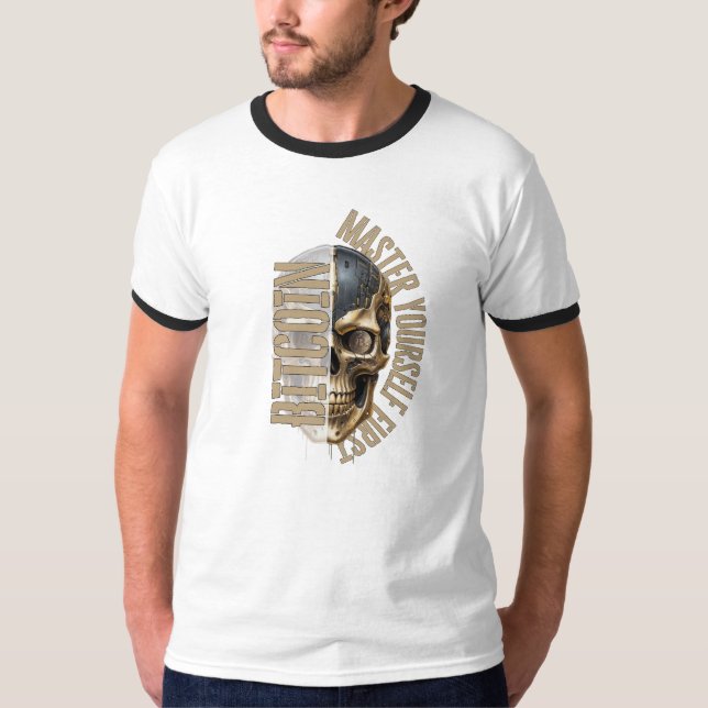 Camiseta Motivação BTC | Crânio | Bitcoin cripto  (Frente)