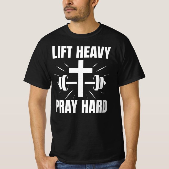 Camiseta Motivação Cristã Levanta Forte Duro de Reze (Frente)