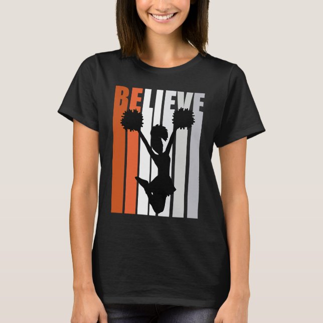 Camiseta Motivational Girls Cheerleading Womens Believe Ora (Frente)