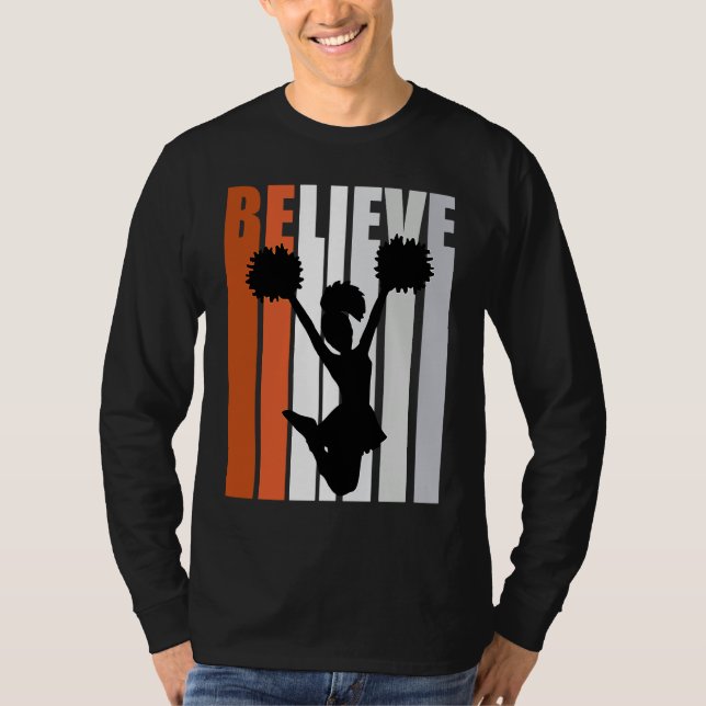 Camiseta Motivational Girls Cheerleading Womens Believe Ora (Frente)