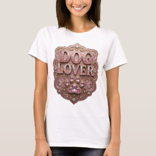 Camiseta Motivo Artístico Amante de Cães em Dourado Marcant