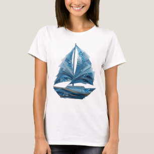 Camiseta Motivo Artístico Barco à Vela de Cristal de Gelo P