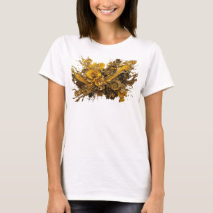Camiseta Motivo Artístico de Arte Abstrata Dourada Atraente