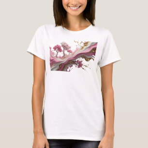 Camiseta Motivo Artístico de Arte Abstrata Dourada Divertid