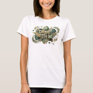 Camiseta Motivo Artístico de Ícone Colorido BEBER COMIGO