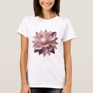Camiseta Motivo Artístico Flor Rosa BRILHANTE Prata Esbelto