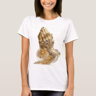 Camiseta Motivo Artístico Mãos em Oração Douradas Prata Esb