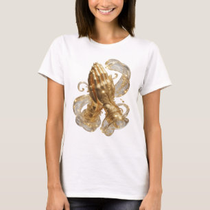 Camiseta Motivo Artístico MÃOS EM ORAÇÃO em Ouro Brilhante