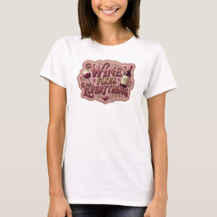 Camiseta Motivo Artístico Rosa Vibrante VINHO RESOLVE TUDO