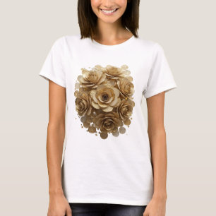 Camiseta Motivo Artístico Rosas Douradas Prata Clássica