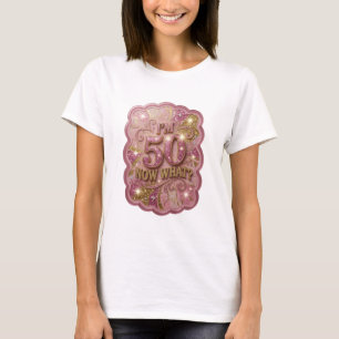 Camiseta Motivo Artístico Sleek Gold EU TENHO 50 AGORA O QU