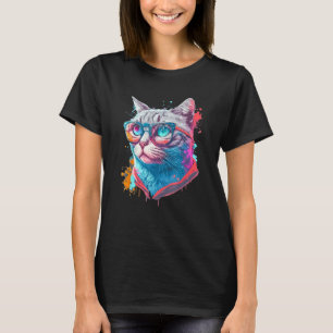 Camiseta Motivo de Gato Fofo Arte Gráfica Colorida de Gato