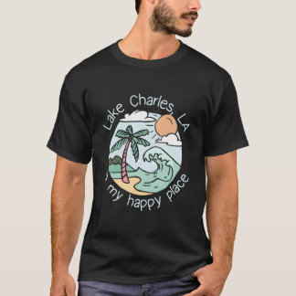 Camiseta Motivo de Praia Meu Lugar Feliz Lake Charles